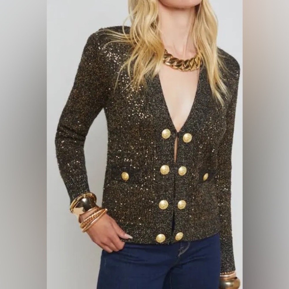 L'Agence JINNY Sequin Cardigan Black Gold Metallic - with tags - Size Medium